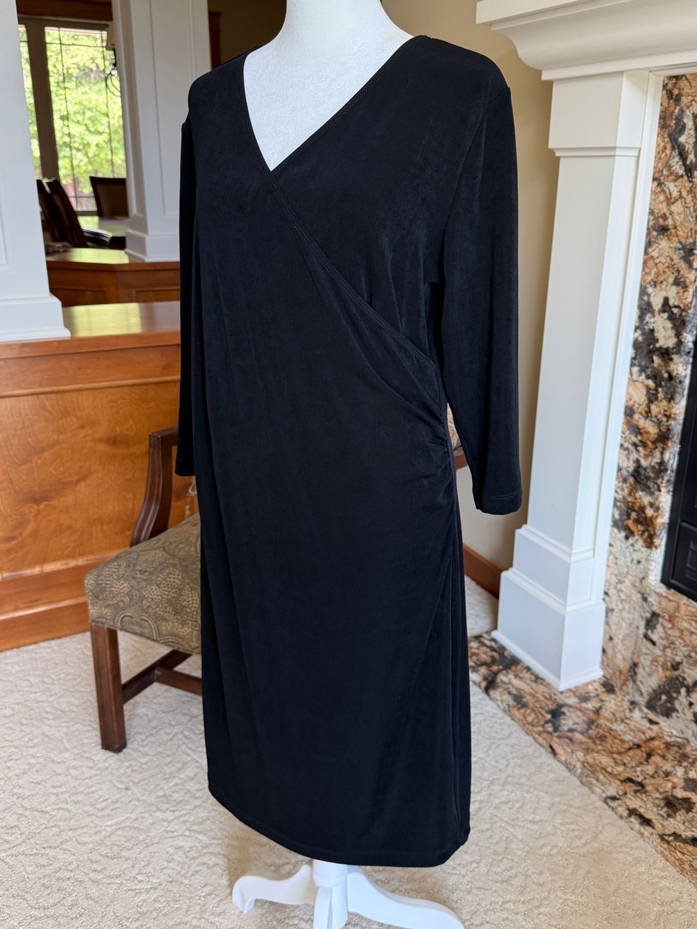 Chico’s Travelers 2 Petite (Large) No-wrinkle Classic Black Faux Wrap Dress